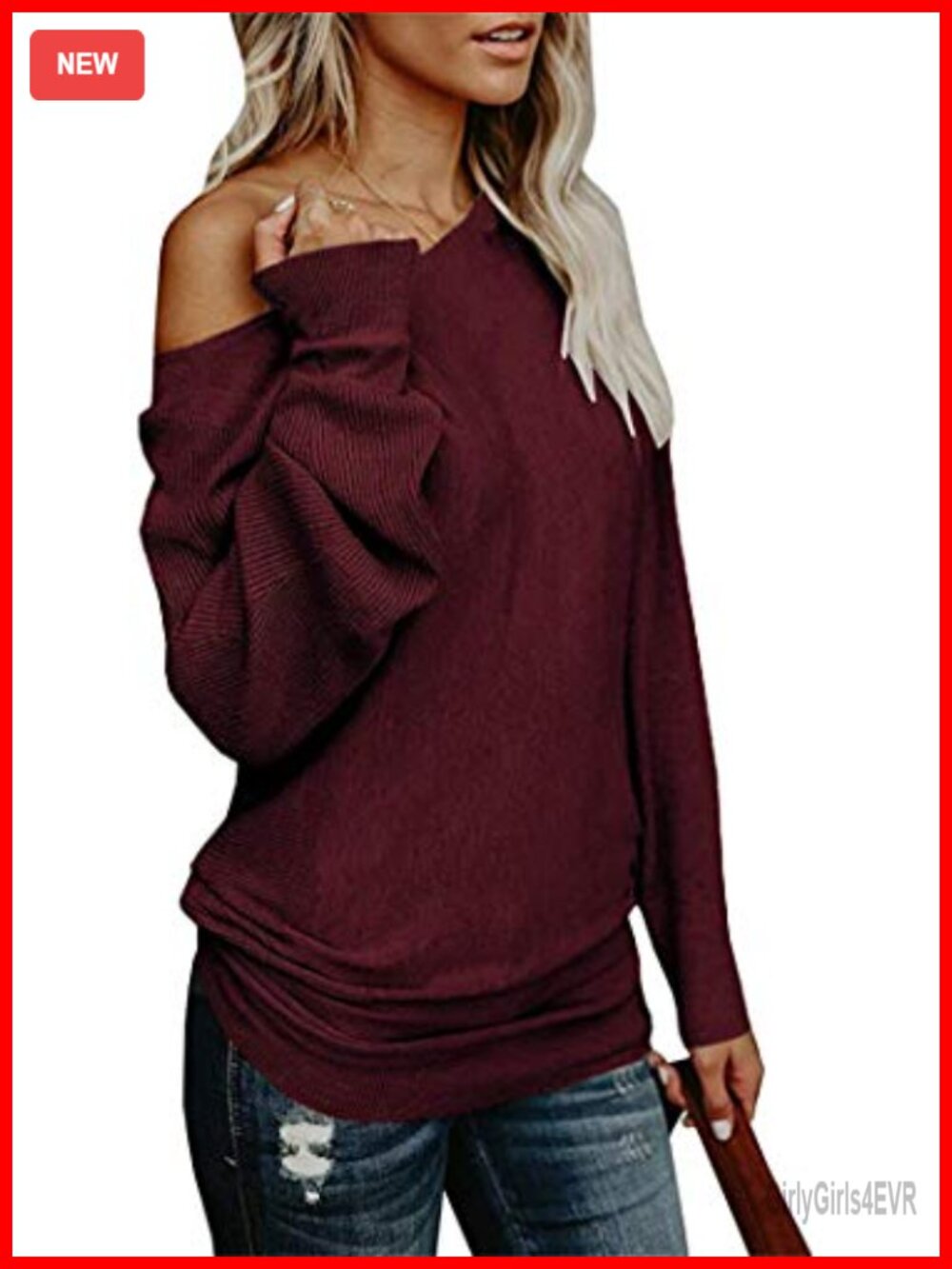 Off Shoulder Oversized Knit Sweater Batwing Sleeve Tunic Top